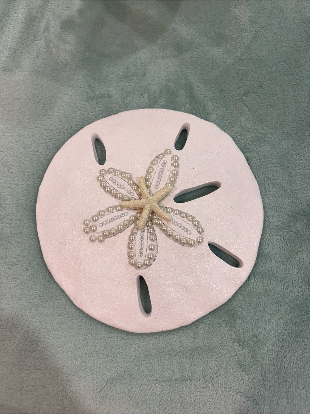 Beaded Sand Dollar Wall Accent in white accented wth faux pearls